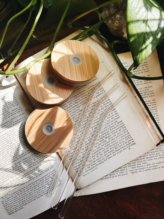 Bamboo Lid + Glass Straw